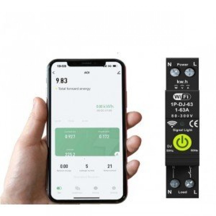 Tuya Wi-Fi предпазител бушон 63А за DIN с функция електромер и токови защити