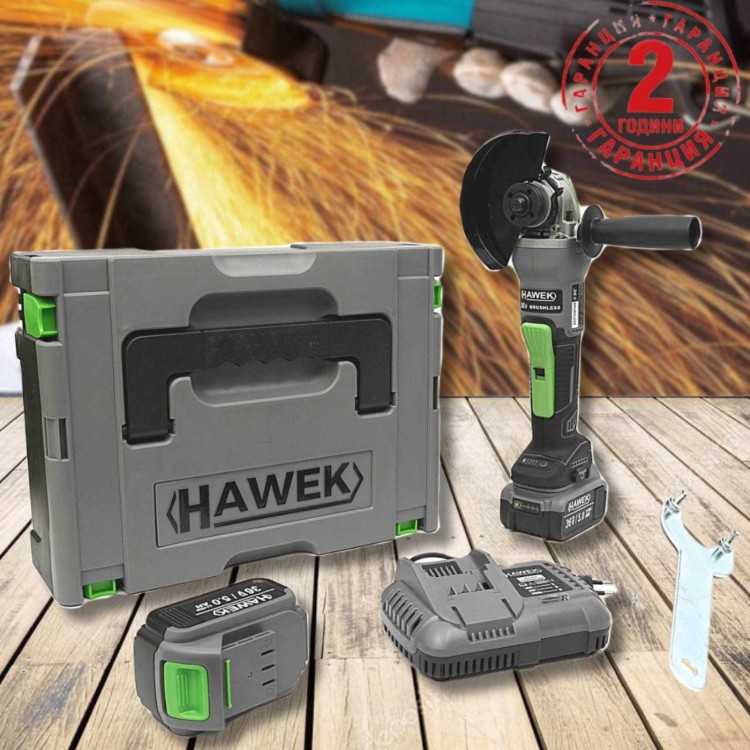 Акумулаторен безчетков ъглошлайф HAWEK 36V 5Ah