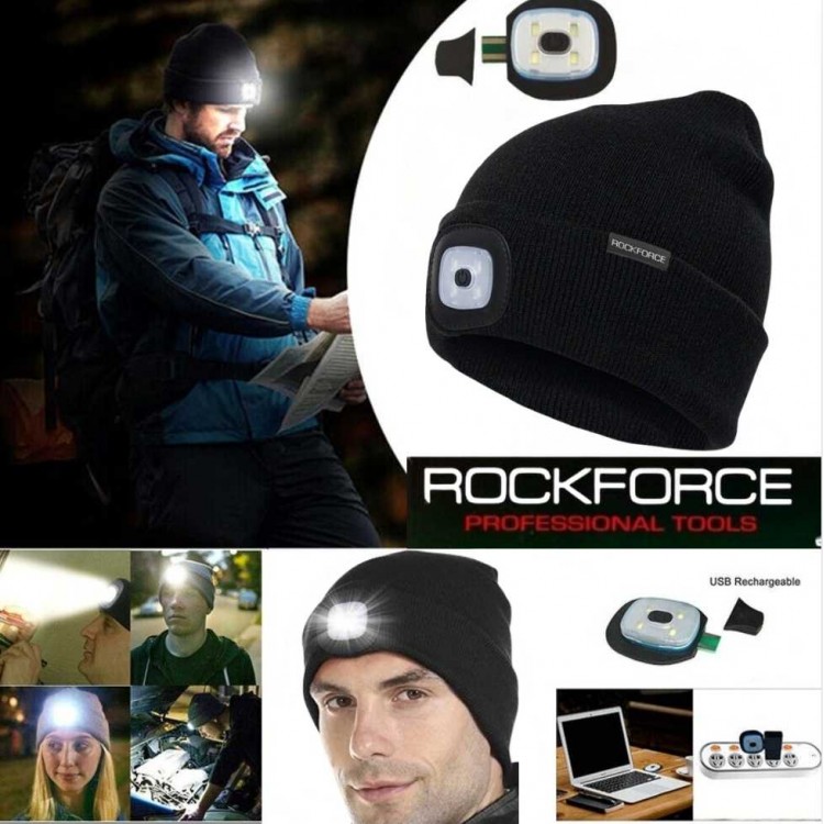 Зимна шапка с LED осветление и USB зареждане ROCKFORCE