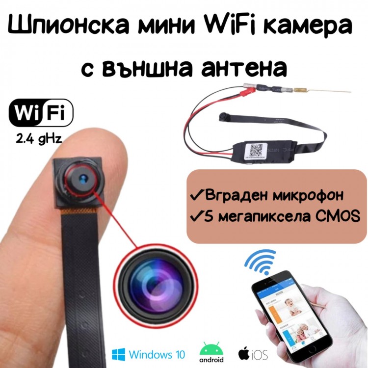 Шпионска мини WiFi камера с външна антена