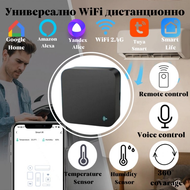 Tuya IR S06pro - универсално WiFi дистанционно с вграден датчик за температура и влажност